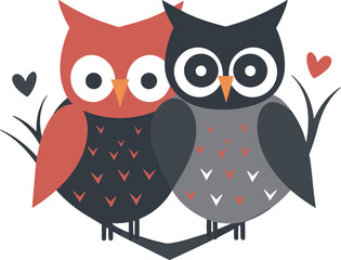two owls sitting on the tree vector illustration on isolated background, two owls sitting on the tree for sticker and wall art