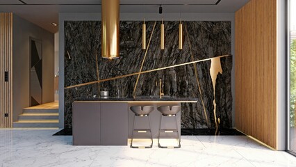 modern dark kitchen interior.