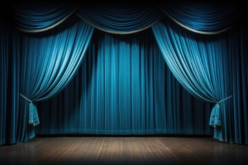 blue curtain stage theater background - obrazy, fototapety, plakaty