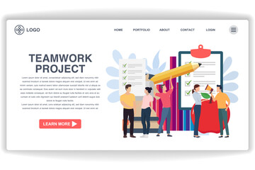 A man holding a pencil. website page Teamwork Project. Modern flat design concept of web page design for website and mobile website