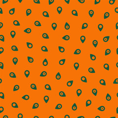 Orange seamless pattern wtih green map pin symbols