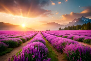Fototapeta premium lavender field at sunrise
