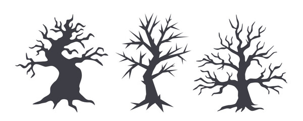 Set of black Halloween trees. Halloween concept. 