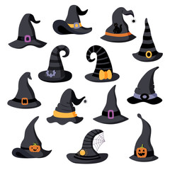 Set of black Halloween hats. Hallowen concept.