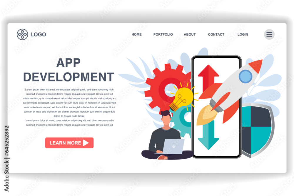 Wall mural a man was sitting looking at a laptop. website page app development. modern flat design concept of w