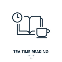 Tea Time Reading Icon. Book, Drink, Cup. Editable Stroke. Simple Vector Icon