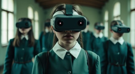 In a dystopian future, a girl wearing a virtual reality headset steps into an indoor multiverse, embracing a thrilling new world of possibility