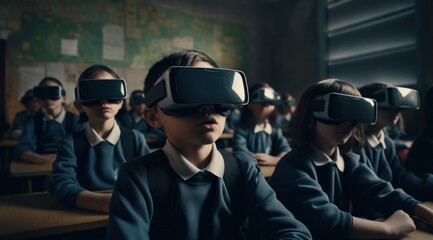 A group of people wearing virtual reality goggles gaze in awe at the dystopian, science-fiction future they have just discovered, a glimpse into a multiverse of possibilities that lies beyond the con