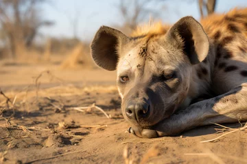 Tuinposter a hyena laying down in the dirt © illustrativeinfinity