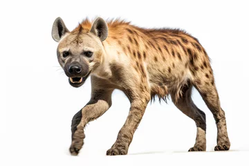 Crédence de cuisine en verre imprimé Hyène a hyena walking across a white surface