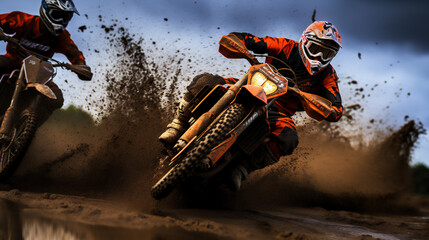 Motocross Racers on Dirt . Extreme Sports and Motorsports photos. Ai generative.