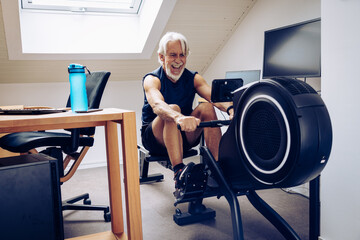 Senior Man Working Out in Home Office