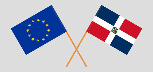 Crossed flags of the European Union and Dominican Republic. Official colors. Correct proportion