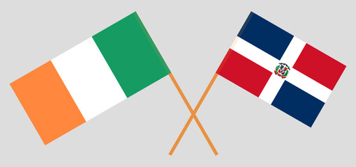 Crossed flags of Ireland and Dominican Republic. Official colors. Correct proportion