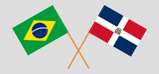 Crossed flags of Brazil and Dominican Republic. Official colors. Correct proportion