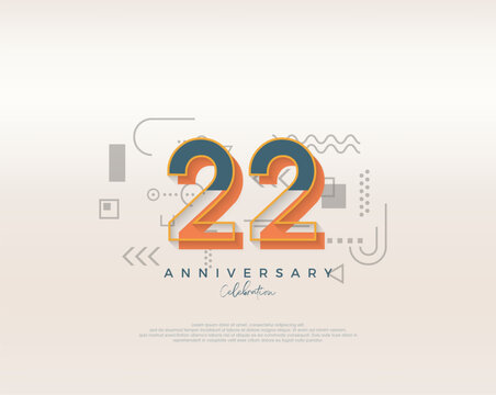 Modern cartoon design. simple for 22nd anniversary celebration. Premium vector for poster, banner, celebration greeting.