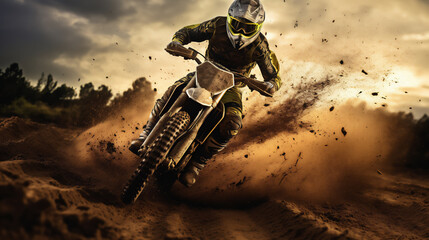 Motocross Racers on Dirt . Extreme Sports and Motorsports photos. Ai generative.