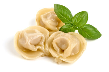 Homemade meat dumplings, isolated on white background.