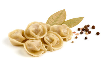 Homemade meat dumplings, isolated on white background.