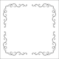 Elegant black and white monochrome ornamental border for greeting cards, banners, invitations. Vector frame for all sizes and formats. Isolated vector illustration.
