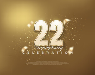 Fototapeta na wymiar Luxury gold 22nd anniversary celebration with white numbers on gold background. Premium vector for poster, banner, celebration greeting.