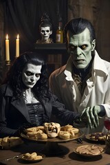 Host a party where guests dress up as classic monsters like vampires, werewolves, mummies, and Frankenstein's monster, paying homage to the golden age of horror, hallowing costumes