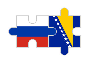 puzzle pieces of russia and bosnia and herzegovina flags. vector illustration isolated on white background
