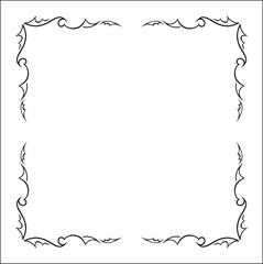 Elegant pointy black and white monochrome ornamental border for greeting cards, banners, invitations. Vector frame for all sizes and formats. Isolated vector illustration.