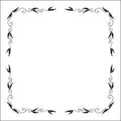 Elegant black and white monochrome ornamental border for greeting cards, banners, invitations. Vector frame for all sizes and formats. Isolated vector illustration.