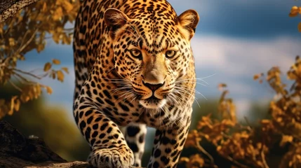 Fototapeten A breathtaking shot of a leopard his natural habitat, showcasing his majestic beauty © pvl0707
