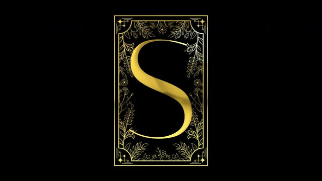 Golden Floral Letter S Card (Transparent Background) 4K
