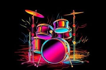 Radiant Neon Drums set for musical concerts and events poster design