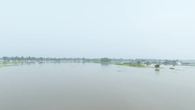 Aerial view of flood affected villages in Bangladesh.
