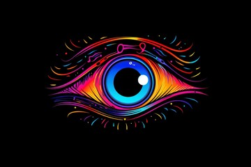 Creative and colorful illustration of eye on a black background