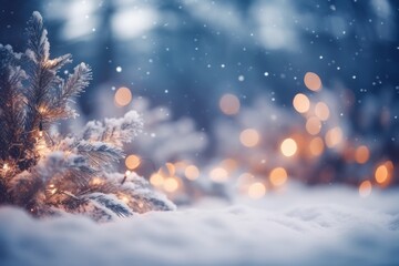 Fototapeta na wymiar A beautifully decorated Christmas tree in a snowy landscape