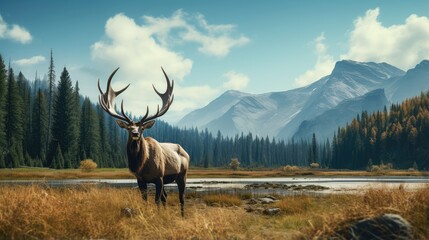 A breathtaking shot of a an elk his natural habitat, showcasing his majestic beauty and strength.