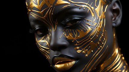 Black scin woman with gold make up