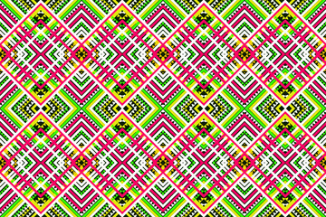 Seamless design pattern, traditional geometric flower zigzag pattern  white yellow green pink vector illustration design, abstract fabric pattern, aztec style for print textiles 
