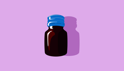 brown glass pill bottle with blue cap, high quality vector