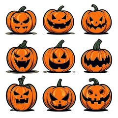 halloween pumpkin set with transparent background. Generative AI.