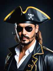 bearded man with sunglasses in a pirate costume