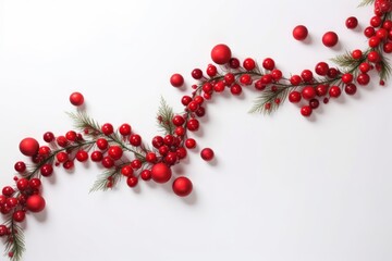 A branch with vibrant red berries and lush green leaves
