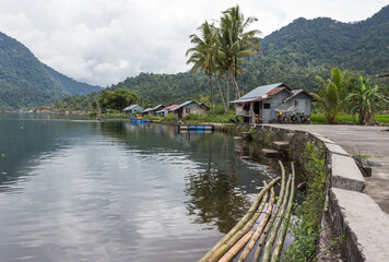 Lake side with bamboo at Danau Maninjau in Sumatra Indonesia