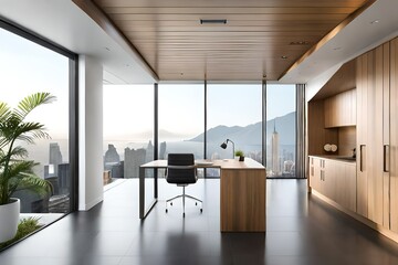 home office with an integrated floating desk positioned beneath a minimalist cantilevered staircase, optimizing space and aesthetics for efficient work from home