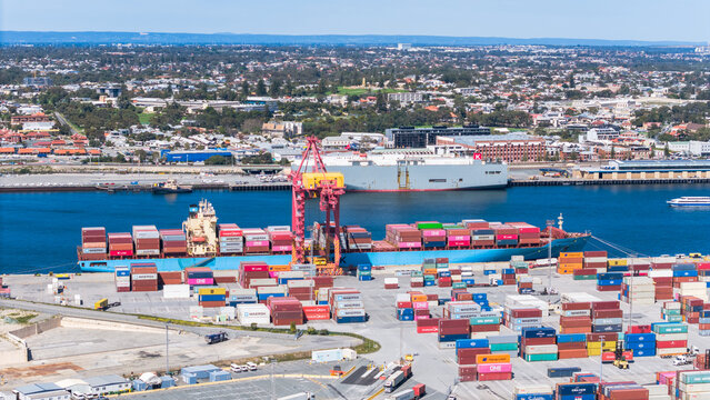 Fremantle shipping docks in Perth, Western Australia seen from the sky