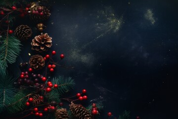 Obraz na płótnie Canvas Pine cones and berries on a dark background