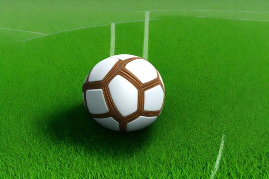 one foot ball round shape, close view, on ground green grass  with 3D render
