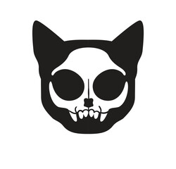 White cat Skull on dark cat head silhouette. Vector logo. Clip art.  - 645262267