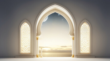 Ramadan celebration illustration template with Arabic lantern. copy space. banner  decoration background.  - obrazy, fototapety, plakaty