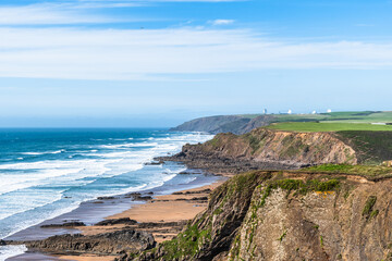 Fototapeta na wymiar View of the cliffs on the north Cornish coast near Bude, England